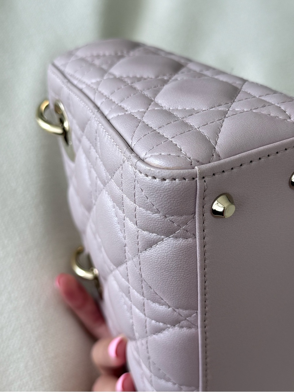 METALLIC PINK CHRISTIAN DIOR LADY DIOR MINI BAG WITH CHAIN STRAP - Picture 6 of 16